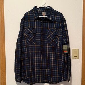 St. John's Bay Navy and Mustard Plaid Button-Down Shirt